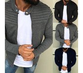 Otoño Invierno Moda Chaquetas de Hombre Abrigo de Color Puro Masculino Casual Slim Cremallera Outwear L negro