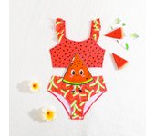 Traje de baño de una pieza con estampado de moda para niños, lindo, traje de baño para niñas, bikini para niños pequeños, traje de baño monokini de primavera para niños 130 rojo