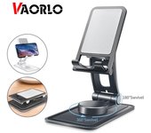 Soporte giratorio VAORLO de 360 ​​grados para tableta, soporte para teléfono móvil, soporte plegable extensible, soporte de escritorio multifunción para teléfono y tableta negro