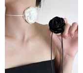 Gargantilla de flores rosas en 3D, collar retro, negro, blanco, elegante, con cordones, tiras ajustables negro