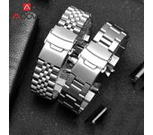 Correa de acero inoxidable macizo de 20 mm y 22 mm con extremo curvo y hebilla plegable para hombre, pulsera de repuesto de metal, accesorios para reloj Seiko 20mm