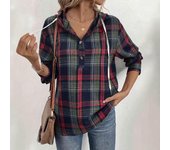 Chaqueta holgada de manga larga con capucha y botones a cuadros para mujer, otoño e invierno S rojo