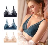 Sujetadores inalámbricos sexy para mujer Bralette de encaje ultrafino con escote en V profundo 75B color rosa
