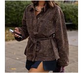 Chaqueta con estampado de leopardo para mujer, abrigos nuevos de otoño e invierno con cinturón, chaquetas de solapa de manga larga, prendas de vestir de calle para mujer S leopardo