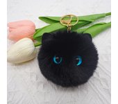 Lindo llavero de bola de piel sintética, llavero de coche con bola de pelo de cola de Animal con pompón suave de gato negro