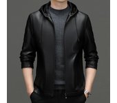 Chaqueta de cuero genuino, nueva chaqueta de cuero informal para hombre, chaqueta informal con capucha para motocicleta, traje de otoño para papá de mediana edad 4XL