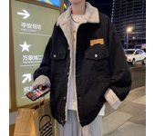 Abrigo de algodón vaquero grueso de terciopelo para hombre, abrigo de algodón de lana de cordero suelto estilo Hong Kong de invierno, abrigo de algodón retro para parejas M
