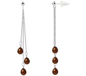 Pendientes colgantes - PERLINEA - Perlas cultivadas genuinas - Oro blanco - Chocolate - 5-6 mm