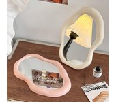 Espejo de tocador de pie estilo crema Espejo de pared para peluquería irregular Espejo de maquillaje decorativo color rosa