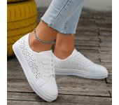 Zapatillas de deporte de moda para mujer, con recortes, nuevas zapatillas blancas con cordones de verano, zapatos casuales de talla grande para mujer, zapatos deportivos transpirables planos vulcanizados para mujer 36 marrón claro