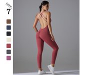 Nessaj Mono de yoga de una pieza para mujer, mono deportivo de color sólido, mono cruzado en la espalda, mono de yoga sin espalda M rojo oscuro
