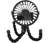 Ventilador para cochecito de bebé, funciona con pilas, trípode flexible, con clip, silencioso, portátil y compacto. negro