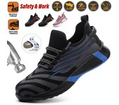 Zapatillas de trabajo, zapatos de seguridad para hombres y mujeres, botas de seguridad a prueba de perforaciones con punta de acero, zapatos indestructibles, botas de trabajo para hombres, zapatos industriales 36 azul