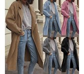 Abrigos de invierno para mujer, abrigos de lana sintética con botonadura cálida, gabardina, abrigos de lana, chaquetas con solapa, abrigo largo ajustado, prendas de vestir L negro