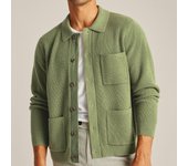 Suéter tipo cárdigan de punto con cable y manga larga para hombre, suéteres casuales con botones, prendas de vestir exteriores gruesas acanaladas con bolsillo para hombre, chaquetas de punto sólidas livianas M verde