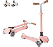 Patinete plegable para niños MomnLittle de 3 ruedas con luz LED intermitente, manillar ajustable y patinete de altura. (Rosado) color rosa