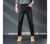 Pantalones de pies informales elásticos para hombre, Vaqueros coreanos negros bordados con estampado, primavera, Regular 38