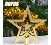 50 piezas de estrella para árbol de Navidad, decoración para la parte superior del árbol, estrella colgante de cinco puntas dorada y plateada. 1PC