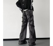 Pantalones vaqueros negros estilo retro de calle Y2K de cintura alta y gran tamaño para hombre, lavados, oscuros, con pierna ancha XS negro