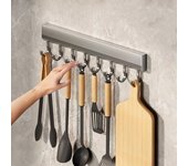 Ganchos montados en la pared estante sin perforaciones utensilios de cocina almacenamiento fila gancho soporte baño bata toalla perchas ganchos multiusos