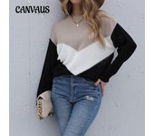 Suéter de mujer de otoño e invierno Moda de manga larga Empalme de cuello medio alto Suéter inferior S negro