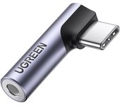 Adaptador de conector de audio de 3,5 mm a USB-C en ángulo de Ugreen, color gris