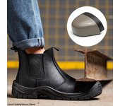 Botas de trabajo de cuero genuino para hombre, zapatos de seguridad impermeables negros, botas de seguridad antigolpes Chelsea, zapatos de trabajo con punta de acero, calzado 45