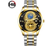 Relojes de cuarzo para hombre Luminosos Resistentes al agua Luna Estrellas Calendario Dragón Relojes de pulsera de lujo para negocios