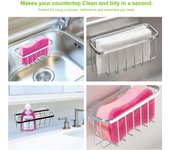 Soporte para esponja de cocina, cesta para fregadero de acero inoxidable, soporte para almacenamiento, escurridor de líquidos impermeable a prueba de herrumbre plata