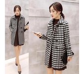 Abrigo de lana a cuadros para mujer, chaqueta gruesa cálida de invierno, ropa de abrigo larga de lana con un solo pecho, chaqueta con cuello vuelto para mujer S negro