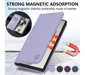 Cartera Amigable con la piel Fuerte Ranura para tarjeta magnética Soporte Funda de cuero con tapa para Samsung Galaxy S24 iPhone 15 Xiaomi Redmi Note 13 Huawei P30 Lite Honor 10i Galaxy S24 púrpura