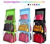 Organizador de 6 bolsillos transparente de doble cara, mochila, bolso, bolsas de almacenamiento, bolsa de almacenamiento de zapatos, suministros para el hogar, perchas para armario 1pc negro