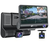 E-ACE DVR para coche, 3 lentes de cámara, cámara de salpicadero de 4 pulgadas con cámara de visión trasera, grabadora de vídeo, registrador automático, cámara de salpicadero Dvrs No Card negro