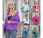 Polo informal de otoño e invierno para mujer, camisa de manga larga con botones cepillados, Top holgado liso S azul
