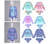 Trajes de baño con estampado de escamas de pescado para niñas, trajes de playa con estampado de caballos de dibujos animados, conjunto de Tops y bragas, trajes de baño para playa, 2 uds. 5-6 Years azul/rosa brillante