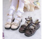 Zapatos de mujer Lolita, zapatos cómodos con lazo y cabeza redonda de tacón bajo, zapatillas japonesas, zapatos Vintage con plataforma Harajuku 34 negro