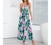 Vestido bohemio estampado sexi De Verano para mujer, vestido largo para vacaciones sin mangas elegante, Vestidos informales con abertura alta, Vestidos De Verano 25208 S azul