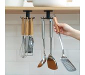 Organizador de cocina, soporte para utensilios, colgador de utensilios de pared, organizador de suministros, estante giratorio con 6 ganchos extraíbles gris