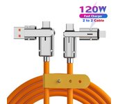 Cable de datos multifunción para teléfono móvil 120W4 en 1, cargador de Cable de carga rápida PD para Huawei, Xiaomi y iPhone 1.0M negro