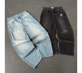 Pantalones vaqueros Y2K para hombre, estilo Harajuku, hip hop, con letras bordadas, estilo vintage, azules, holgados, de cintura alta y pierna ancha. S negro