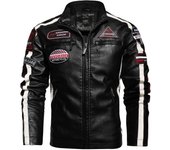 Chaqueta de cuero sintético con bordado cálido y grueso para hombre, chaqueta con cremallera empalmada, chaqueta de negocios informal de gran tamaño, chaqueta de motociclista, otoño e invierno 4XL
