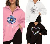 Camisetas y tops de manga larga de moda para mujeres europeas y americanas 2023, polos con cremallera XL negro