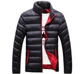 Chaqueta de plumón corta, holgada, cálida, sin capucha y con cremallera, para otoño e invierno, para hombre M