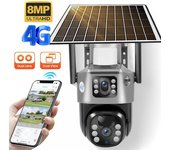 Nueva cámara solar 4G Tarjeta Sim Lente dual al aire libre 8MP 4K Batería de baja potencia Wifi Cámara IP PIR Visión nocturna CCTV Protección de seguridad Vigilancia WiFi Cam