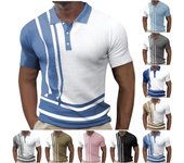 Camisas de Manga Corta para Hombres Camisa de Golf Contraste de Color sólido Calle al Aire Libre Botones de Moda Informales Polos Camiseta Ajustada Informal XXL negro