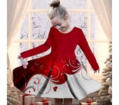 Vestido informal de manga larga con cuello redondo y estampado de corazón de cristal 3D para niña de primavera, vestido de princesa para Navidad 80 rojo