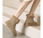 Botas de nieve de invierno para mujer, nuevas, de gamuza de vaca, peludas, cálidas, con punta redonda, antideslizantes, botines casuales para mujer, zapatos de algodón cómodos para mujer 35