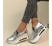 Zapatillas de deporte para mujer, zapatos vulcanizados plateados para mujer, zapatos de plataforma impermeables de cuero PU para mujer, mocasines sin cordones con cuña de talla grande 42 oro