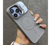 Funda de teléfono con soporte magnético mate Magsafe para iPhone 15, 14, 13, 12, 11 Pro Max Plus, funda de silicona suave con soporte para lente de cámara For iPhone 14 Pro azul