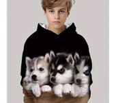 Sudadera con capucha de manga larga con estampado 3D de cachorros para niño, ideal para otoño e invierno. 100